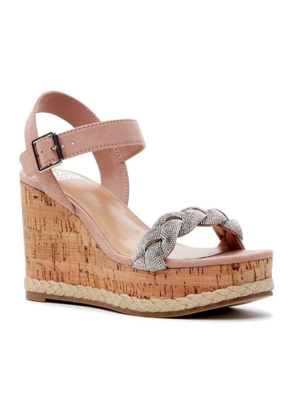 Madden Nyc Size 11 Sandals Wedge Blush Braided Rhinestone Adjustable Strap
